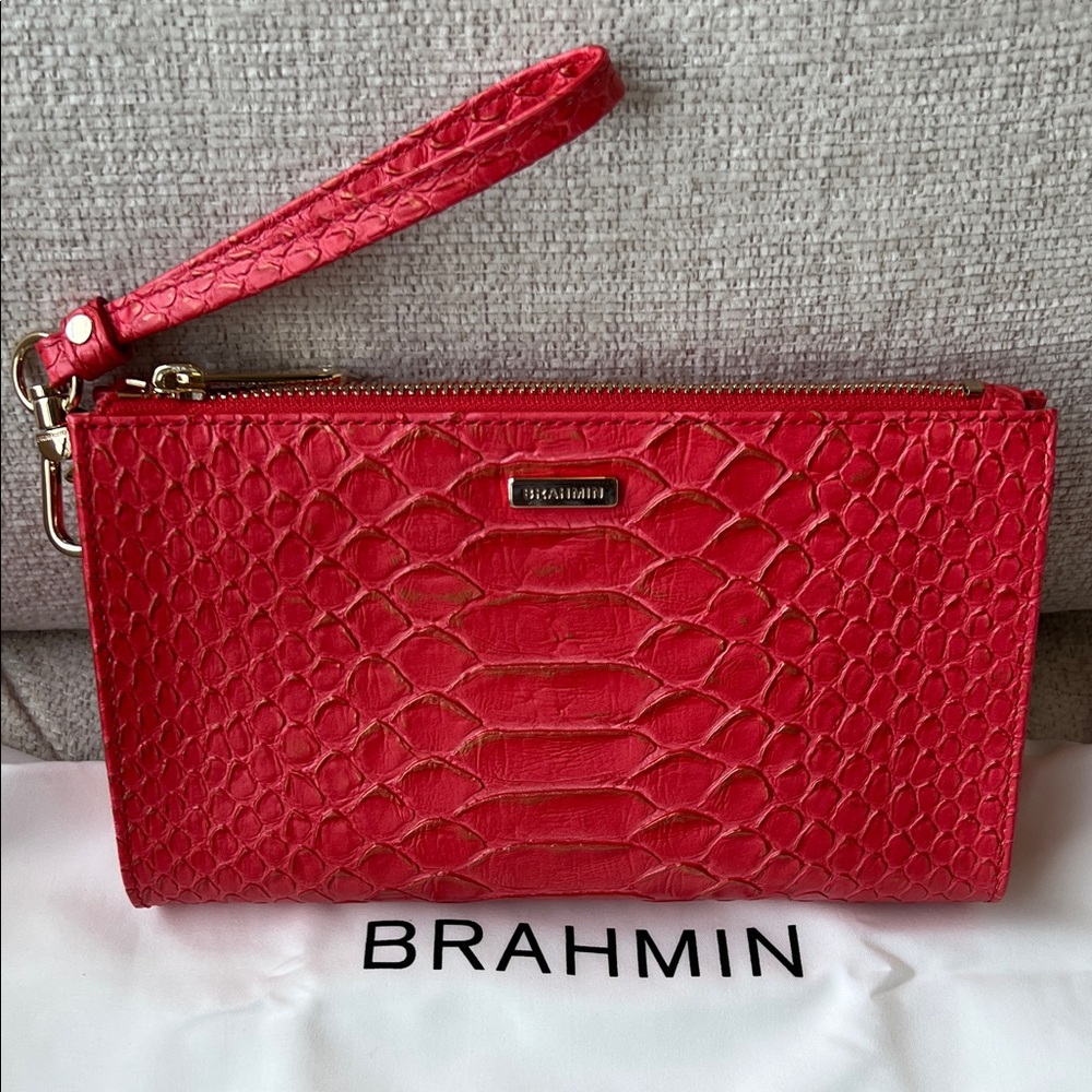 Brahmin Daisy Flame All Over Snake Genuine Leather Clutch Purse